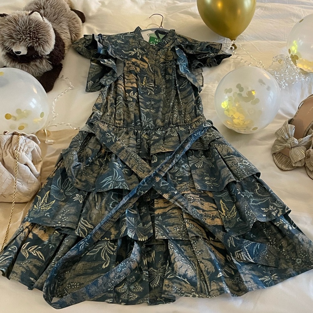 Ulla Johnson blue and beige ruffle dress size 8